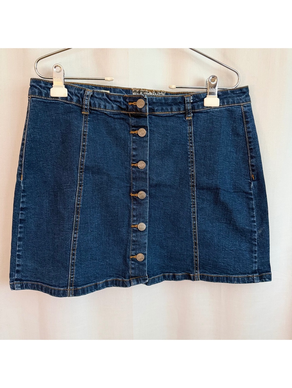 Hot Kiss Denim Button Down Skirt XL Dark Wash High Waist Cotton Stretch Mini